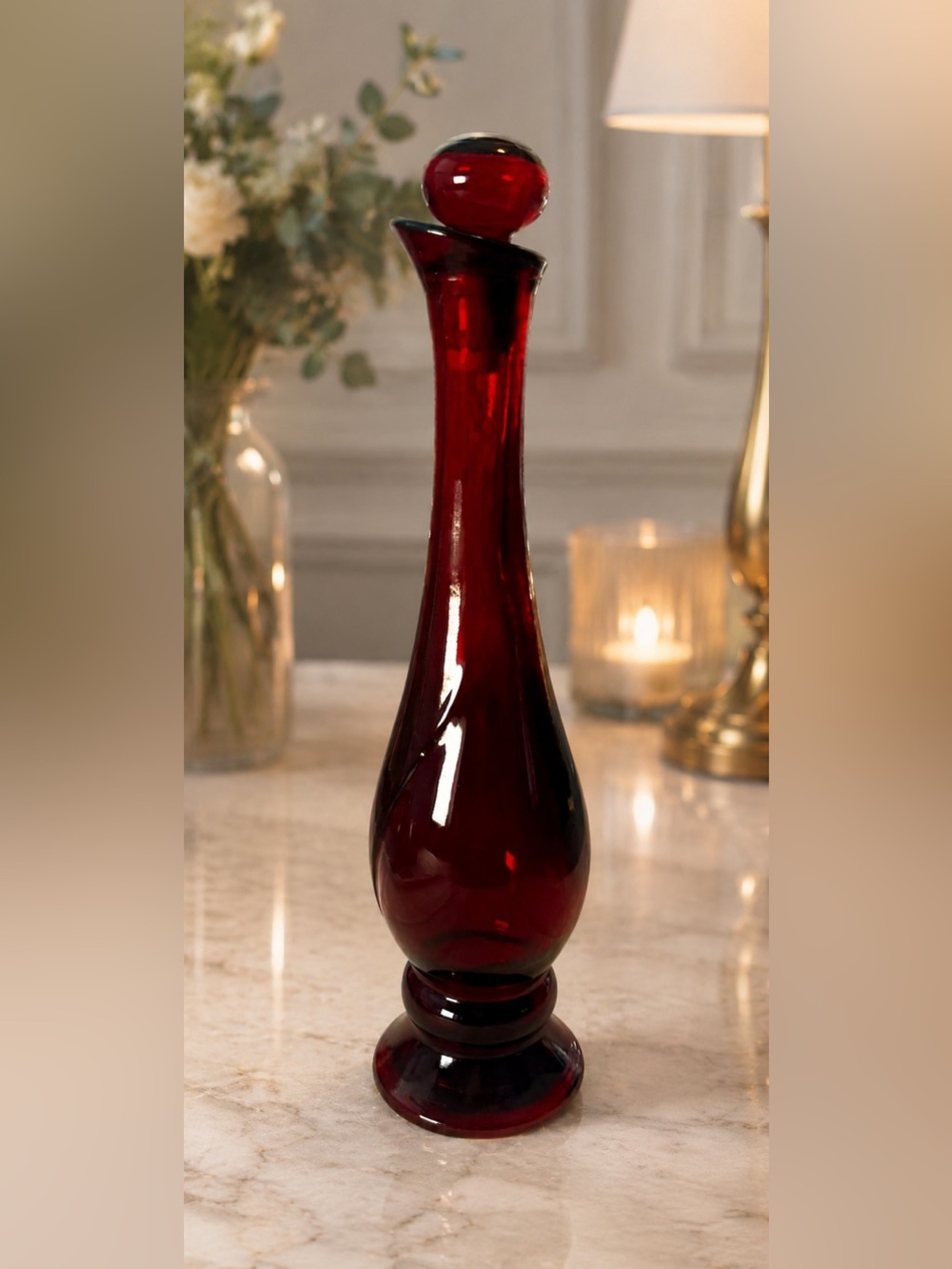 VTG ~ Avon Ruby Red Decorative Glass Vase
